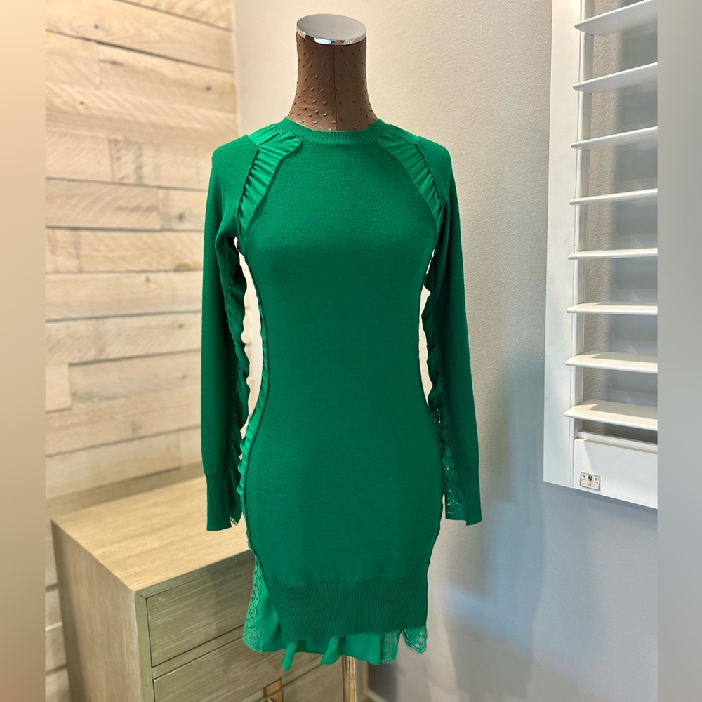 Stella McCartney Knit Kelly Green Mini Dress size 34 (XS) Lace and Silk